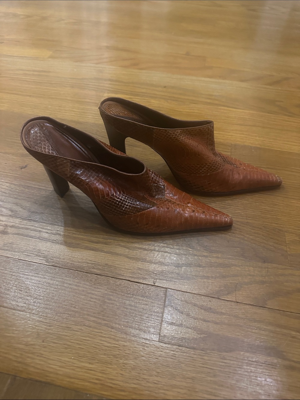BCBG Real Snakeskin Slide Heels
